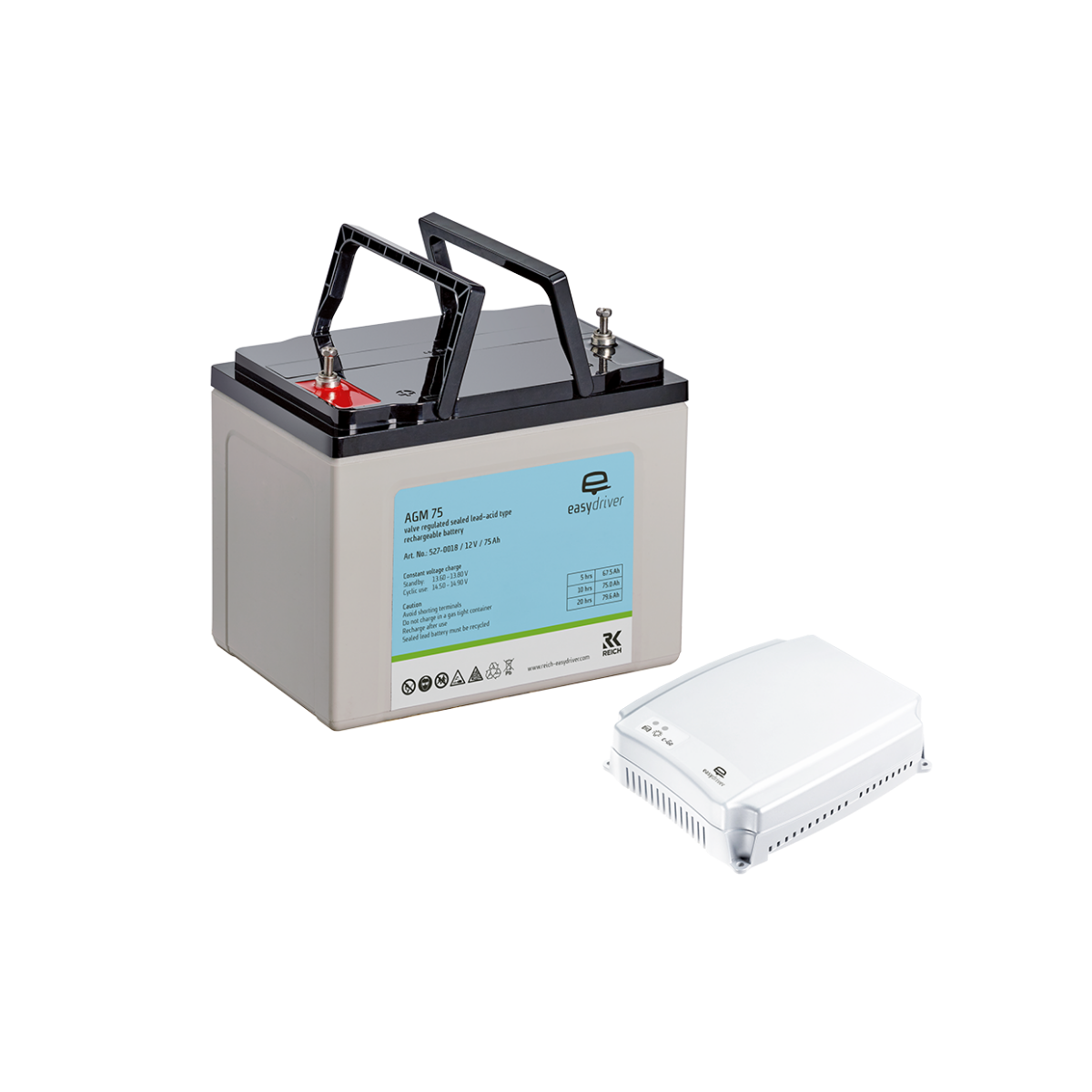 Reich Energiepakket L met AGM-accu 75 Ah en c-Go 10A lader