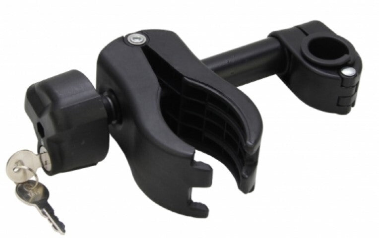 Framehouder afsluitbaar kort, t.b.v. 25 mm en 30 mm U-beugel, zwart