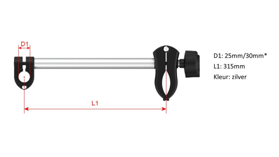 Framehouder afsluitbaar lang, t.b.v 25 mm en 30 mm U-beugel, aluminium