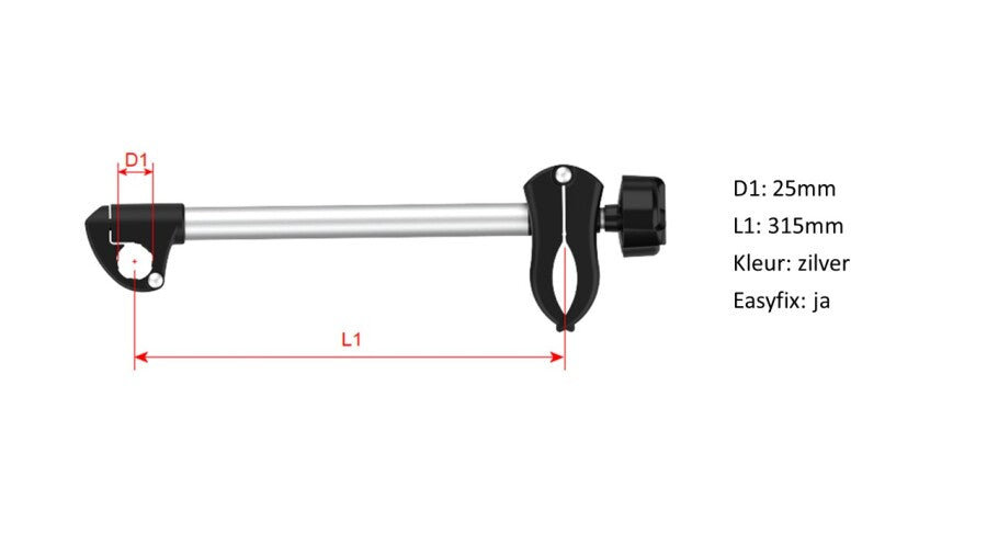 Framehouder Easy Fix afsluitbaar lang, t.b.v. 25 mm U-beugel