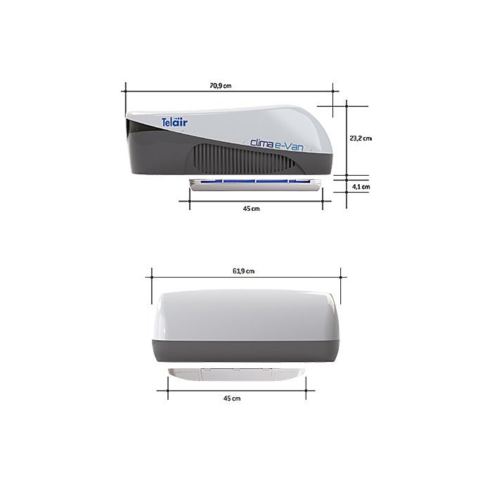 Telair Clima e-VAN 3 7400H compacte dakairco met warmtepomp - Barsema Recreatie Camper & Caravan Techniek